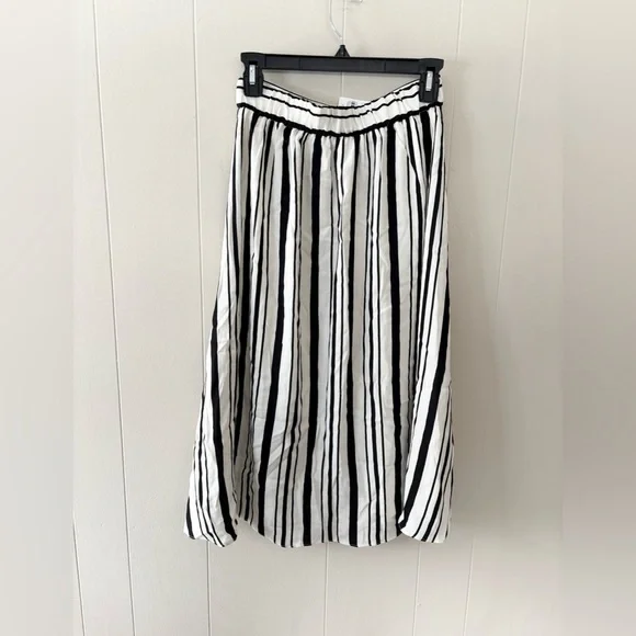Loft pull on button front midi skirt black white stripe size XS new - Picture 4 of 4